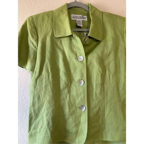 Vintage 90s green linen blend sheath dress with jacket size 8 - Picture 4 of 8